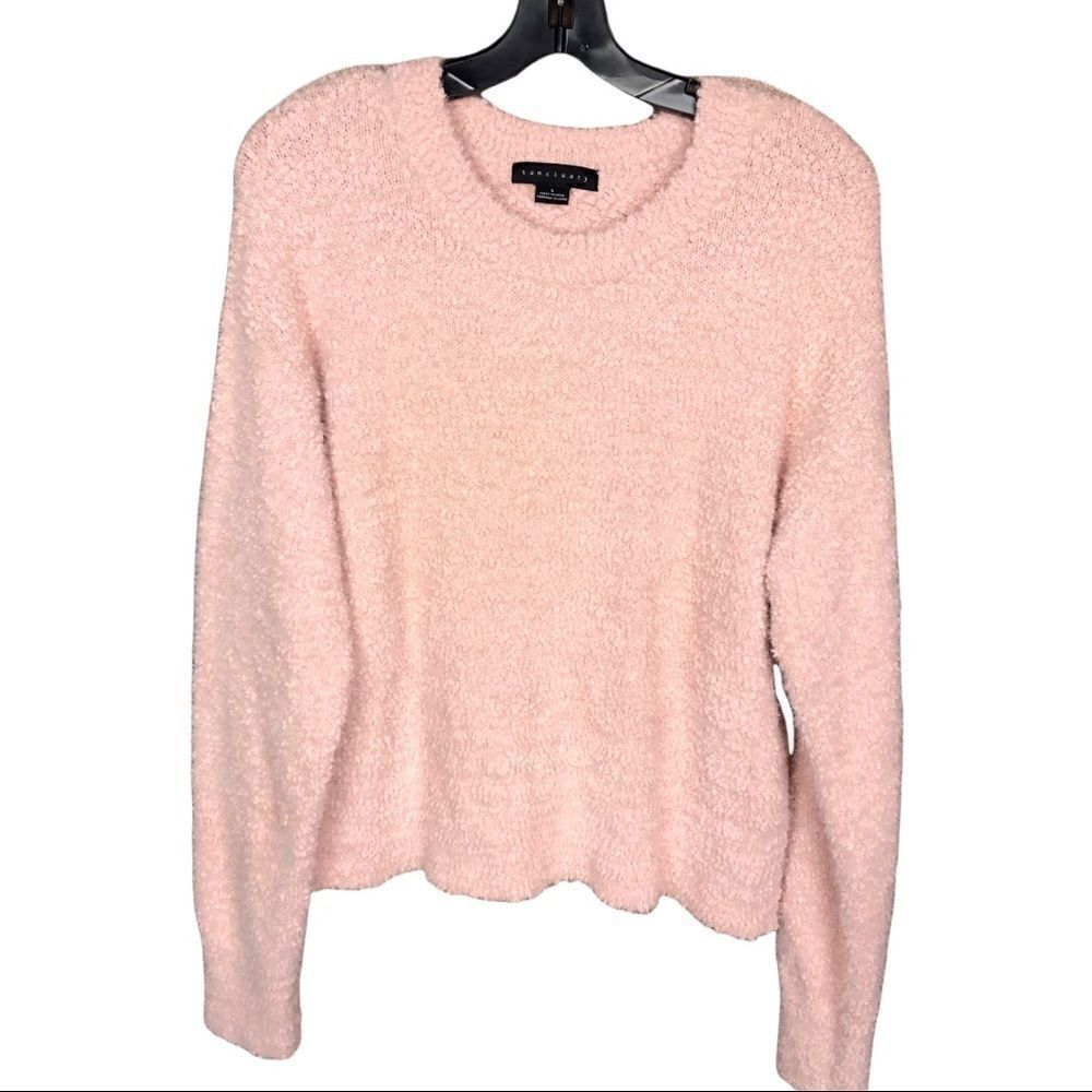 Sanctuary Teddy Sweater Pullover Crew Neck Long Sleeves Pink Large